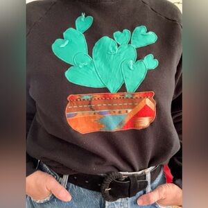 Vintage Sedona Stitchery Southwestern Cactus Crewneck Fleece Sweatshirt